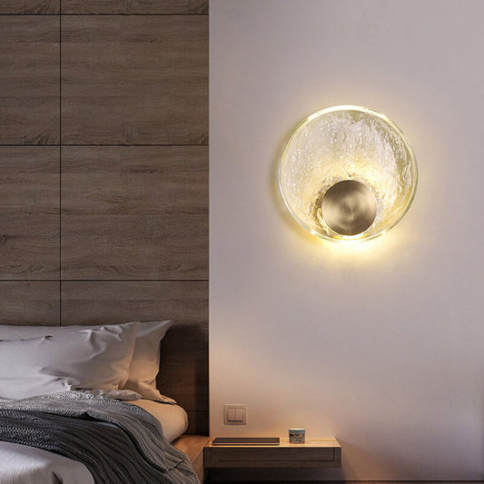 مصباح حائط LED دائري حديث من النحاس والزجاج المتشقق 