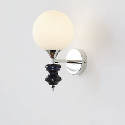 French Vintage Glass Ball Blue Chrome 1-Light Wall Sconce Lamp