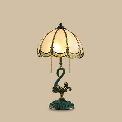 European Luxury Stained Glass Swan Base Copper 2-Light Table Lamp