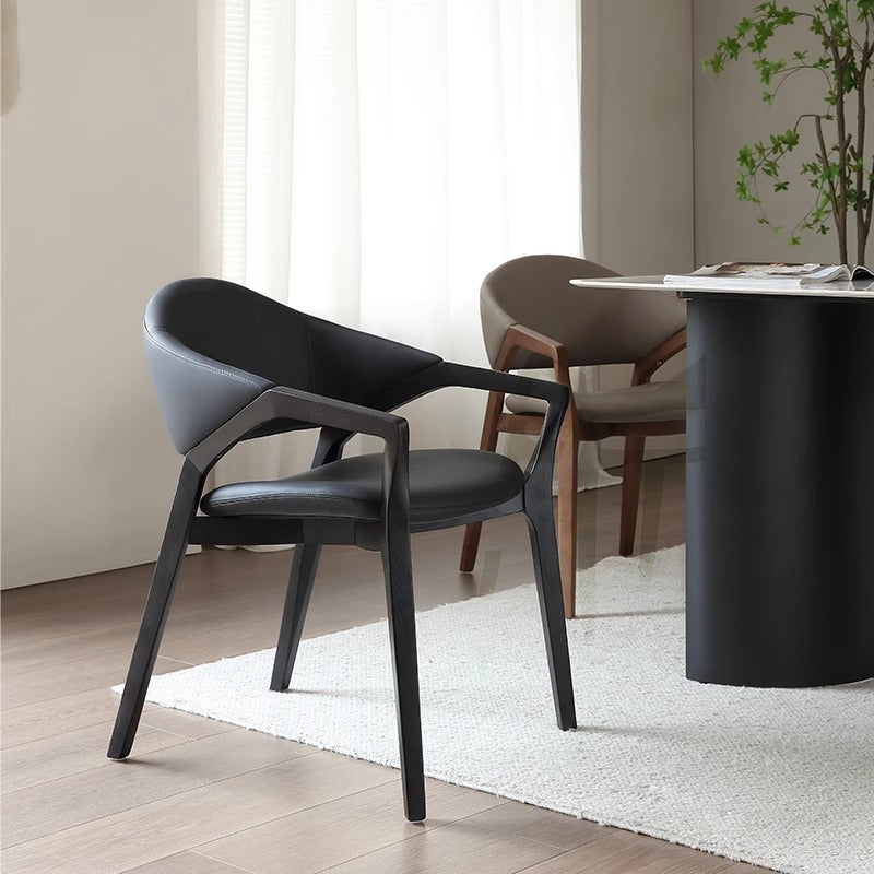 Contemporary Scandinavian PU Leather Ash Wood Sponge Square Dining Chair Backrest Armrest For Dining Room