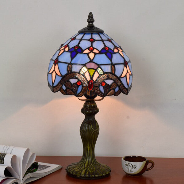 European Tiffany Blue Baroque Stained Glass 1-Light Table Lamp