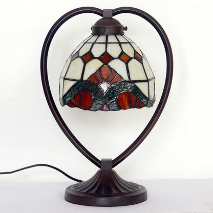 Traditional Tiffany Heart Zinc Alloy Stained Glass 1-Light Table Lamp For Bedroom