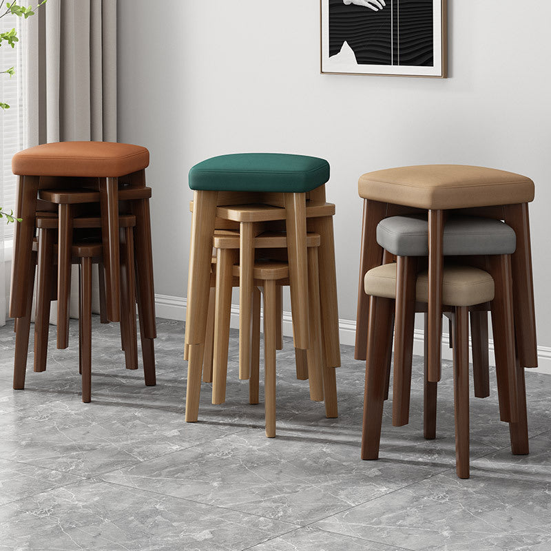 Modern Minimalist Square Upholstered Wood Technology Cloth Faux Leather Dining Chair Backless For Dining Room