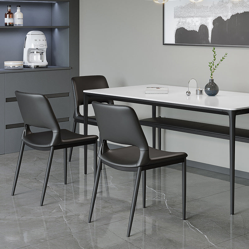 Modern Minimalist Rectangular Curved Seat Microfiber Leather Carbon Steel Dining Chair Backrest For Dining Room