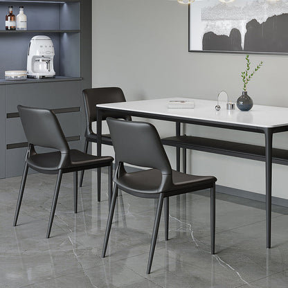 Modern Minimalist Rectangular Curved Seat Microfiber Leather Carbon Steel Dining Chair Backrest For Dining Room