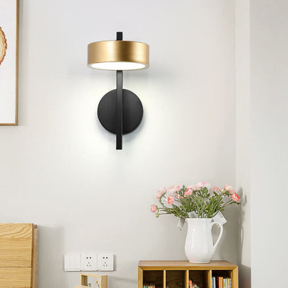 Nordic Light Luxury Black Gold Iron Round Head LED Wall Sconce Lamp