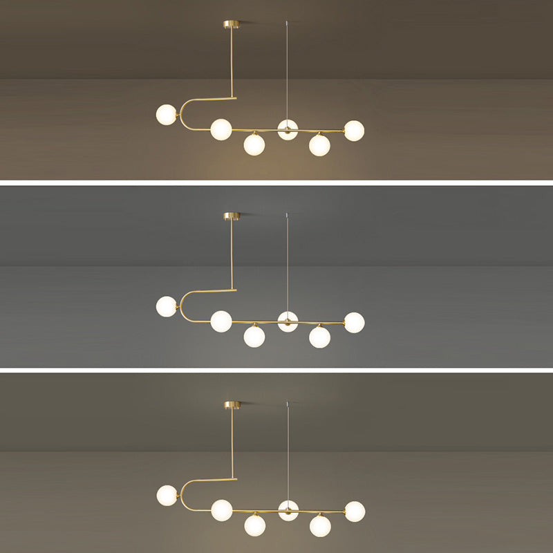Contemporary Luxury Round Copper Frame Glass Shade 4/6 Light Island Light Chandelier For Dining Room
