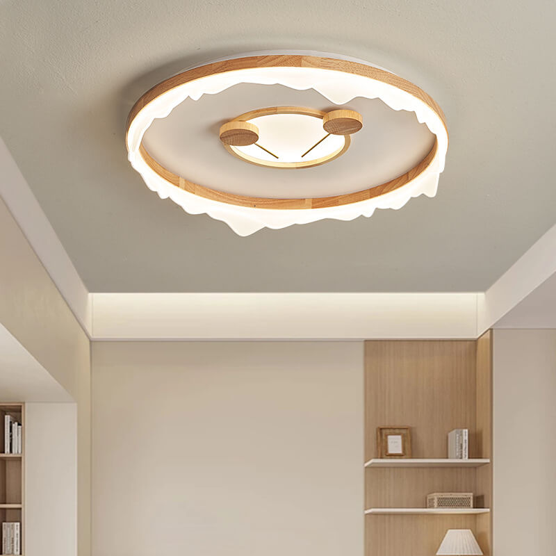مصباح سقف LED دائري من الخشب الصلب والأكريليك بتصميم رسوم متحركة يابانية مثبت على السقف 