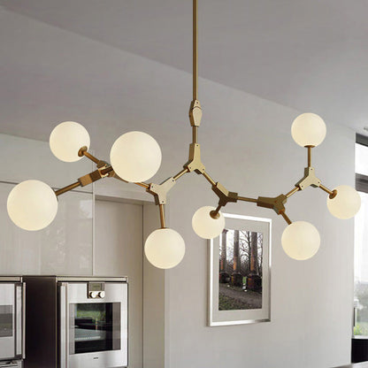 Contemporary Scandinavian Branches Magic Bean Orb Glass Iron 6/8 Light Chandelier For Bedroom