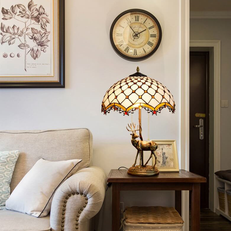 Tiffany Creative Moose Stained Glass 2-Light Table Lamp