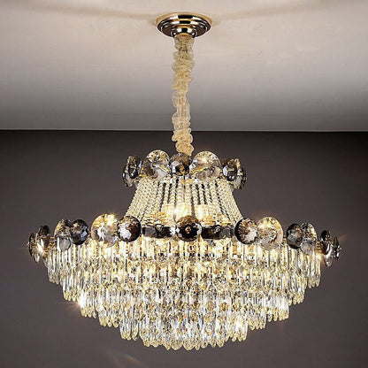 Contemporary Luxury Half Round Ball Crystal Iron 8/10/11/14/17/24 Light Chandelier For Living Room