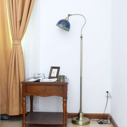 Traditional Tiffany Iron Glss Dome Round Dragonfly 1-Light Standing Floor Lamp For Bedside