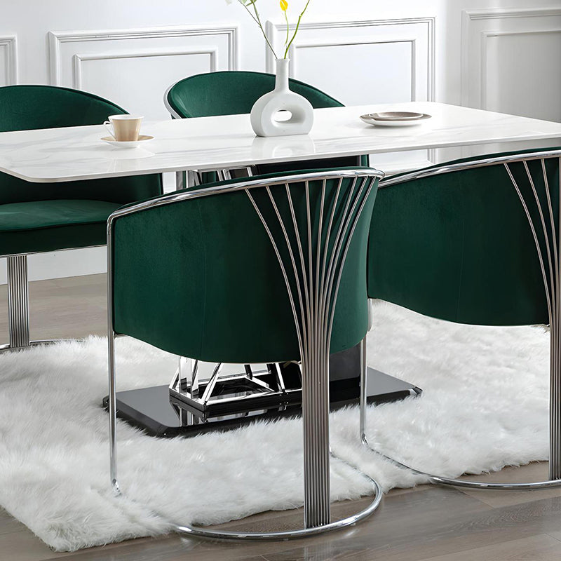 Modern Luxury Half Round Curved Velvet Metal Frame Dining Chair Backrest Armrest For Dining Room