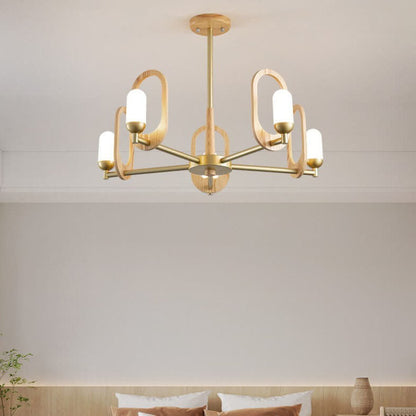 Japanese Minimalist Logs Wood Acrylic Shade 3/5 Light Chandelier