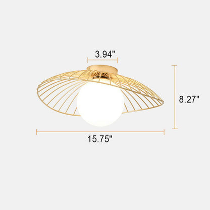 Nordic Creative Glass Straw Hat 1-Light Semi-Flush Mount Ceiling Light