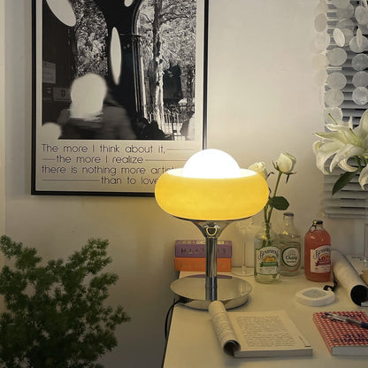 Vintage Glass Egg Tart Iron Base 1-Light Table Lamp