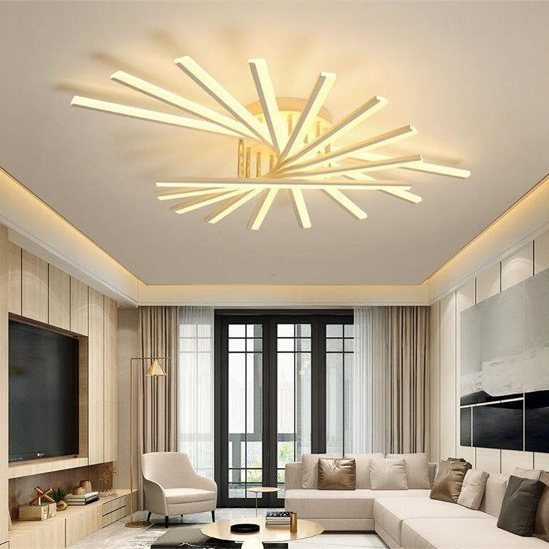 مصباح سقف LED شبه مسطح بتصميم عصري بسيط من الحديد الأكريليك على شكل خط مستطيل لغرفة المعيشة
