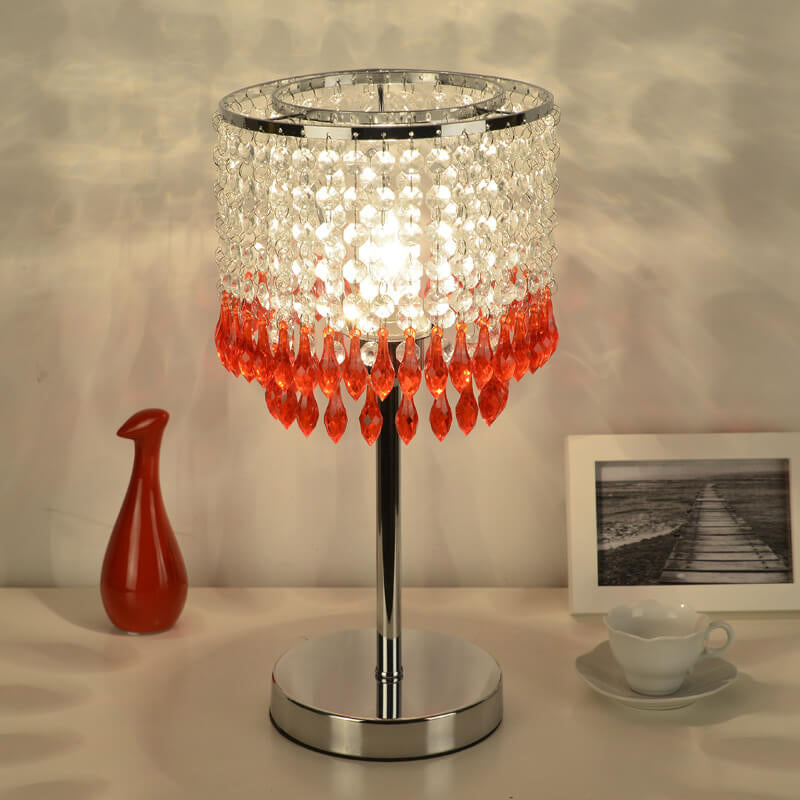 Modern Crystal Beads Colored Column 1-Light Table Lamp