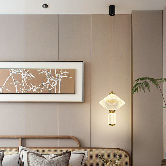 Modern Luxury Iron Aluminum Acrylic Rhombic Column LED Pendant Light For Bedside