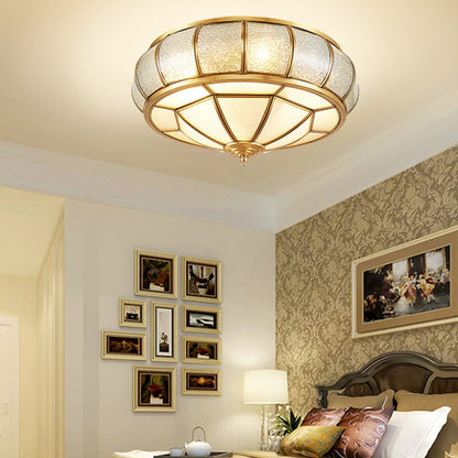 Traditional European Flying Saucer Shaped Half Round Globe Copper Glass 3/4/6 Light Flush Mount Ceiling Light For Living Room