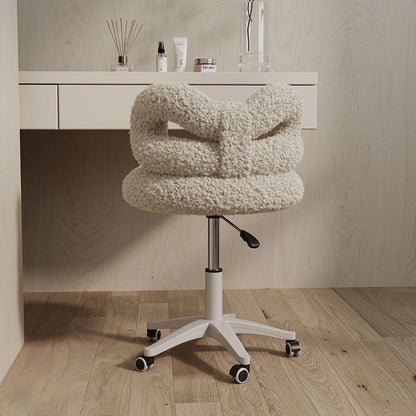 Modern Art Deco Butterfly Knot Round Lambswool Faux Leather Metal Vanity Stool Backrest Armless For Bedroom