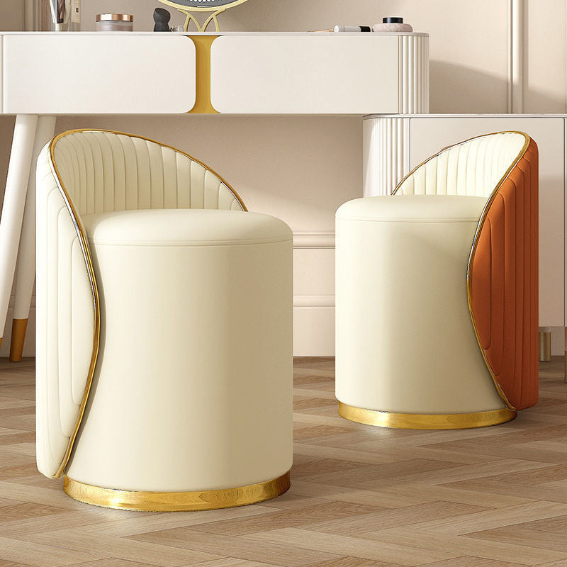 Modern Minimalist Cylinder Iron Nappa Leather Vanity Stool Backrest For Bedroom