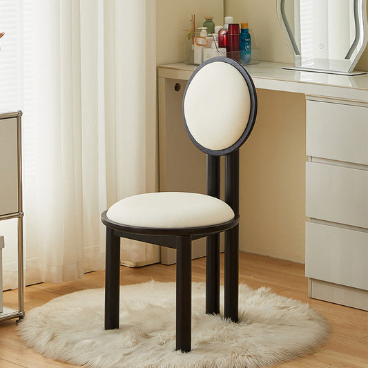 Traditional Vintage Round Upholstered PU Leather Lambswool Solid Wood Dining Chair Backrest For Dining Room