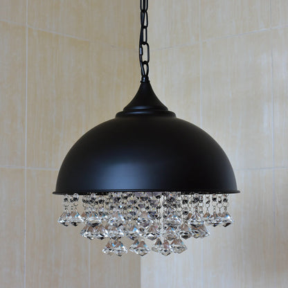 Contemporary Nordic Iron Dome Crystal Beads 1-Light Pendant Light For Dining Room