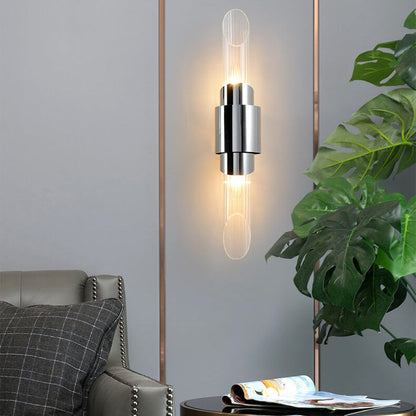 Modern Luxury Stainless Steel Glass Column 2-Light Wall Sconce Lamp