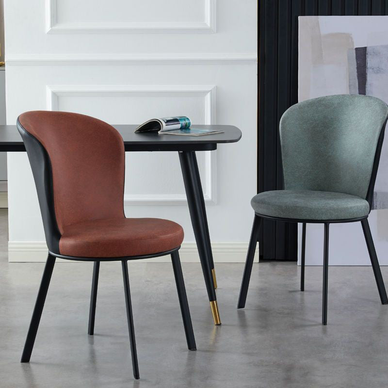 Contemporary Scandinavian Round Cushion Faux Leather Carbon Steel Dining Chair Backrest For Dining Room