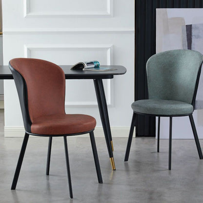 Contemporary Scandinavian Round Cushion Faux Leather Carbon Steel Dining Chair Backrest For Dining Room