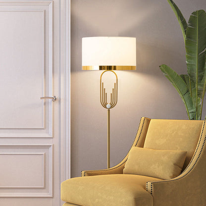 Modern Mid-Century Round Metal Fabric 1-Light Standing Floor Lamp For Living Room
