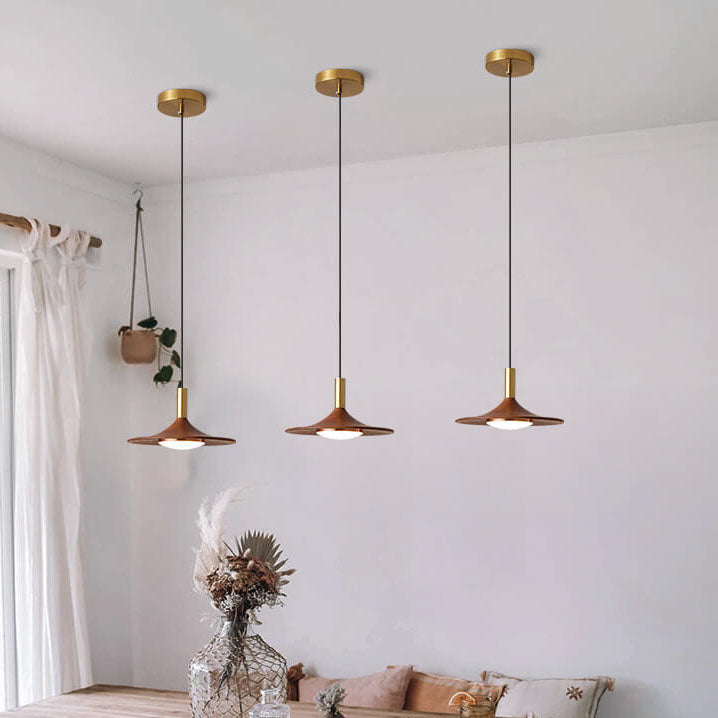 Japanese Walnut Flying Saucer Design Acrylic LED Pendant Light