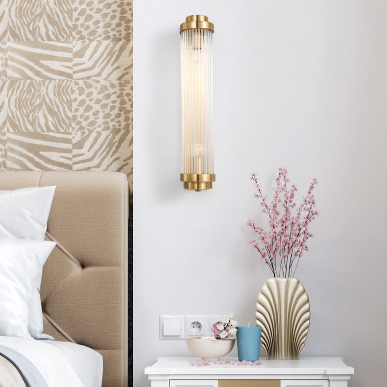 Traditional European Iron Glass Cylinder 2-Light Wall Sconce Lamp For Living Room