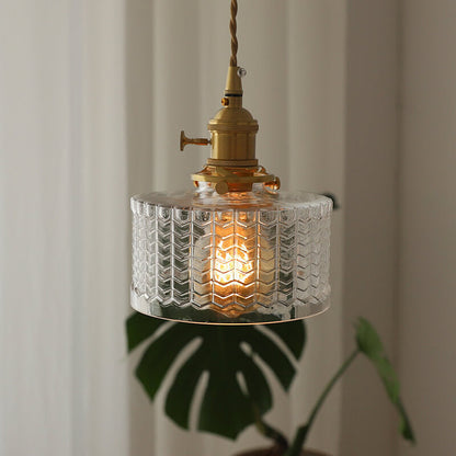 Nordic Vintage Clear Round Drum Copper 1-Light Pendant Light