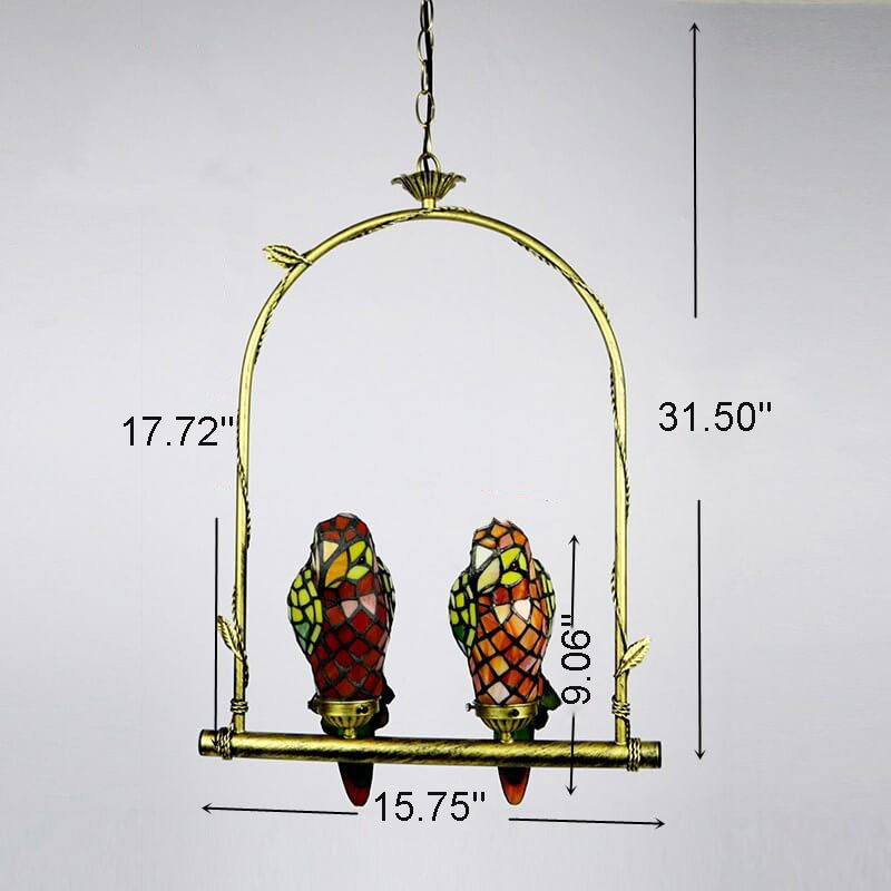 Tiffany Chinese Vintage Glass Parrot LED Pendant Light