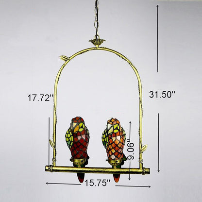 Tiffany Chinese Vintage Glass Parrot LED Pendant Light