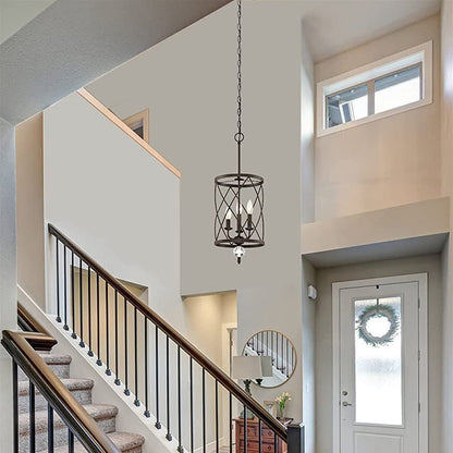 Retro Wrought Iron 3-Light Openwork Column Chandeliers