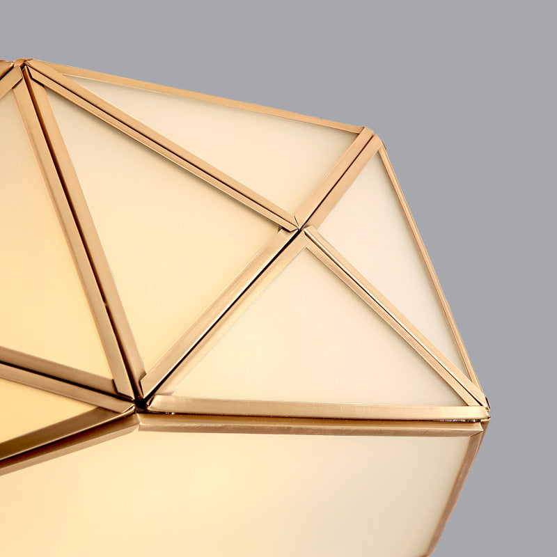 Contemporary Retro Brass Glass Octagon Geometric Line 3/4/6 Light Flush Mount Ceiling Light For Living Room