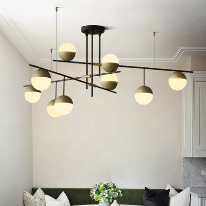 Modern Mid-Century Iron Linear Glass Bubble Shade 3/9-Light Island Light Chandelier For Dining Room