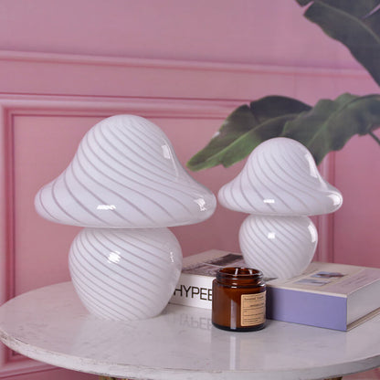 Modern Decorative Mushroom Striped Glass 1-Light Table Lamp