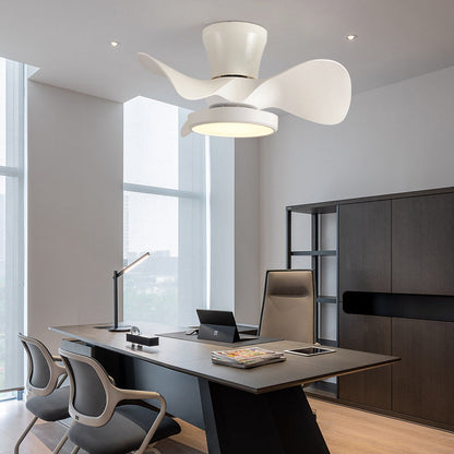 Contemporary Industrial Round Wood Grain Acrylic ABS LED Semi-Flush Mount Ceiling Fan Light For Living Room