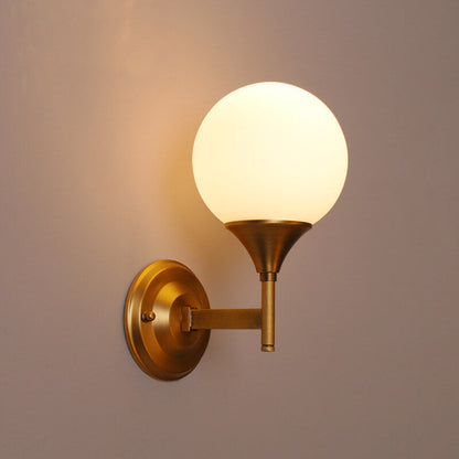 Modern Minimalist Pure Gold White Orb Copper Frosted Glass 1-Light Wall Sconce Lamp