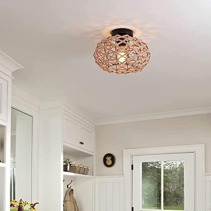 Retro Industrial Twine Iron 1-Light Flush Mount Light