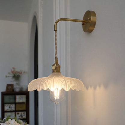 Modern Art Deco Iron Flower Glass Shade 1-Light Wall Sconce Lamp For Bedroom