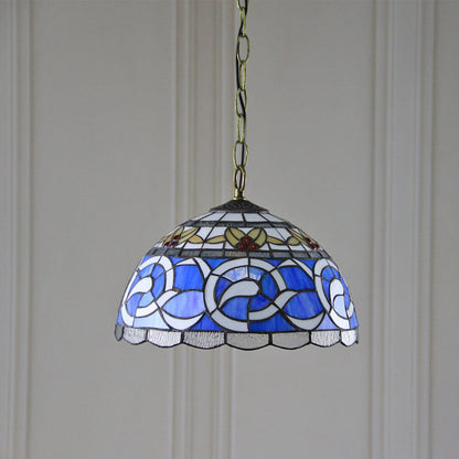 Tiffany Baroque Stained Glass Round Dome 1-Light Pendant Light