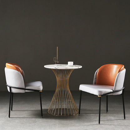 Traditional Vintage Square Faux Leather Metal Dining Chair Four Legs Backrest For Dining Room