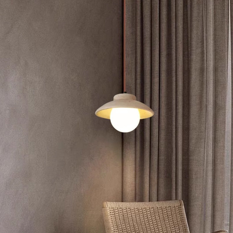 Traditional Vintage Bowl Shape Wood Natural Stone 1-Light Pendant Light For Bedroom