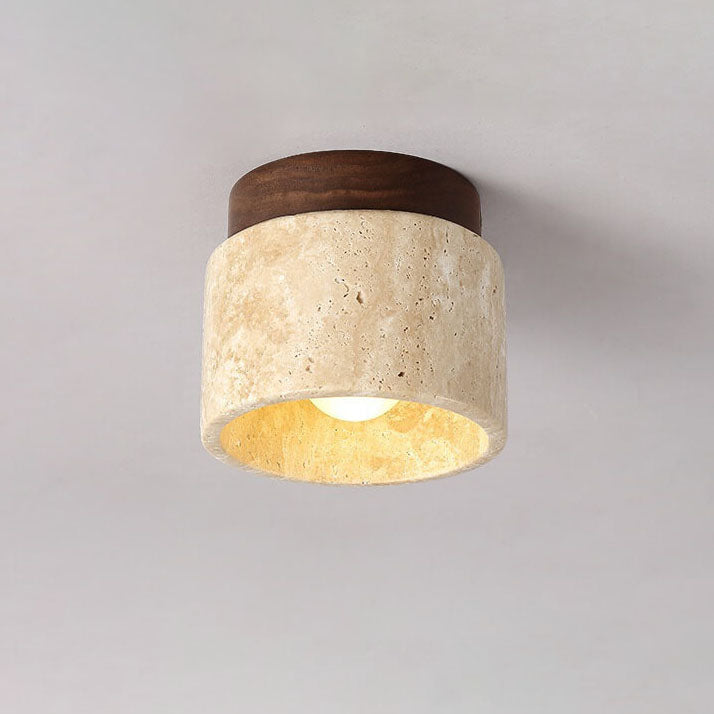 Traditional Vintage Round Travertine 1-Light Flush Mount Ceiling Light For Hallway