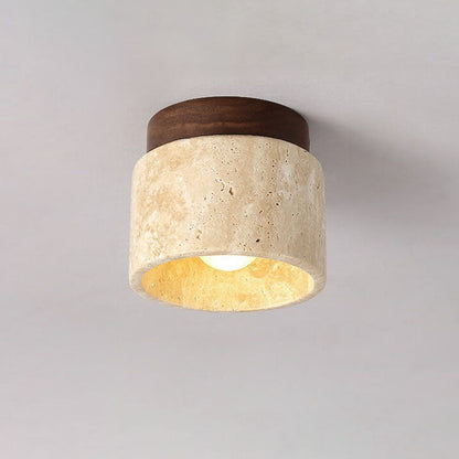 Traditional Vintage Round Travertine 1-Light Flush Mount Ceiling Light For Hallway